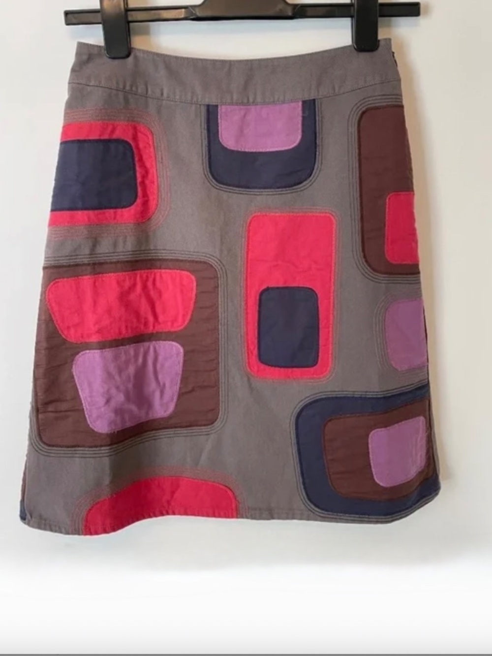 BODEN Applique Fun Skirt Raisin Gray Purple A-Line 100% Cotton Skirt 2P